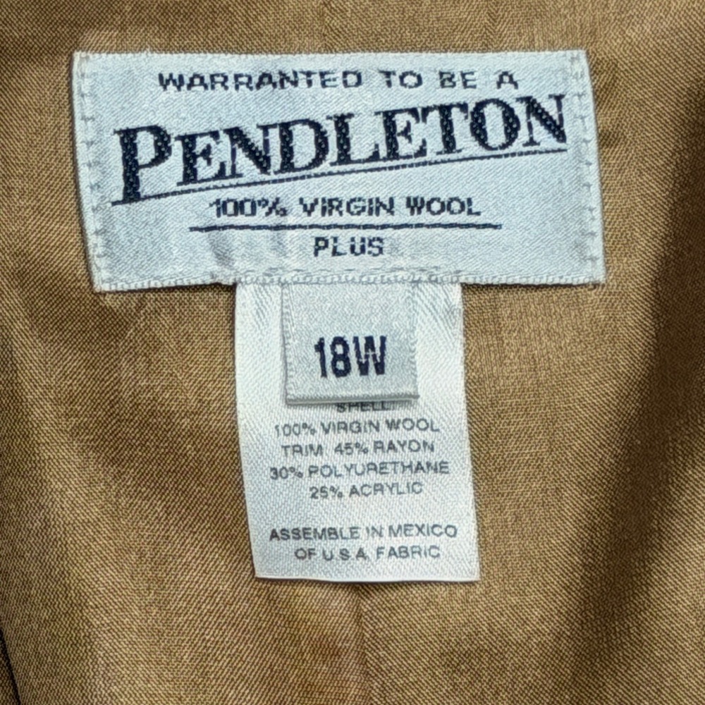 Pendleton Blazer Women 18W Tan Blue Red Plaid 100% Virgin Wool Plus Size Jacket - Picture 4 of 8